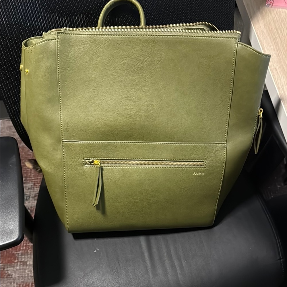Fawn Olive Green Leather Tote/Diaper Bag